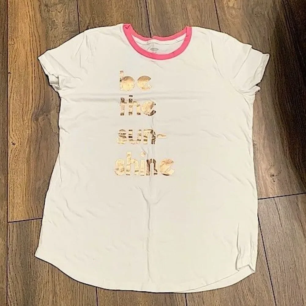 Old Navy Be The Sunshine White Metallic Gold Tee Shirt Plus Size XXL 20